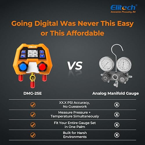 Miniatura 3 de Elitech Medidor de colector digital para sistemas HVAC, refrigeración y CA - Soporta refrigerantes R410AR454BR134, etc. Refrigerantes, medición de