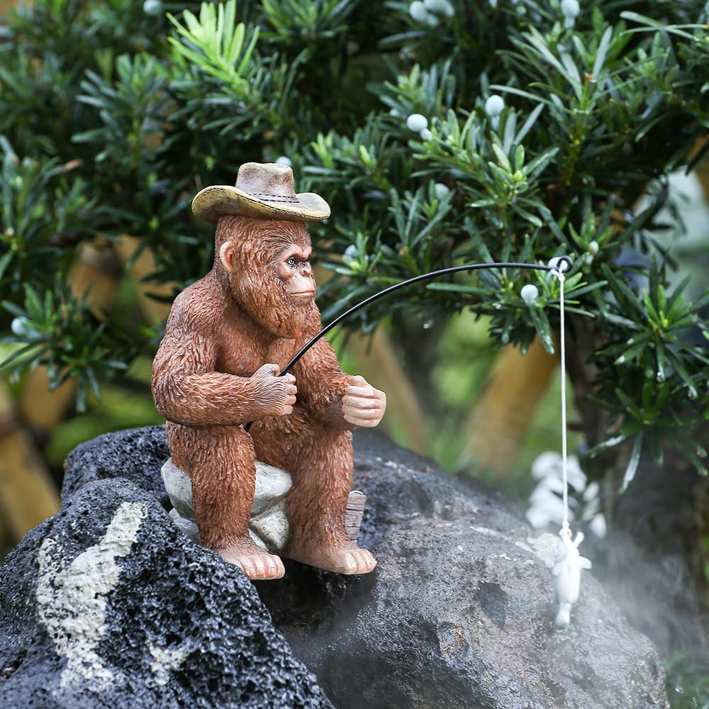 Bigfoot Statue - Bigfoot Fishing Resin Figures 7.2 Inches, Sasquatch Gifts. Bigfoot Decoration is Suitable for Outdoor and Indoor Decor. Garden Bigfoot Decor Father's Day