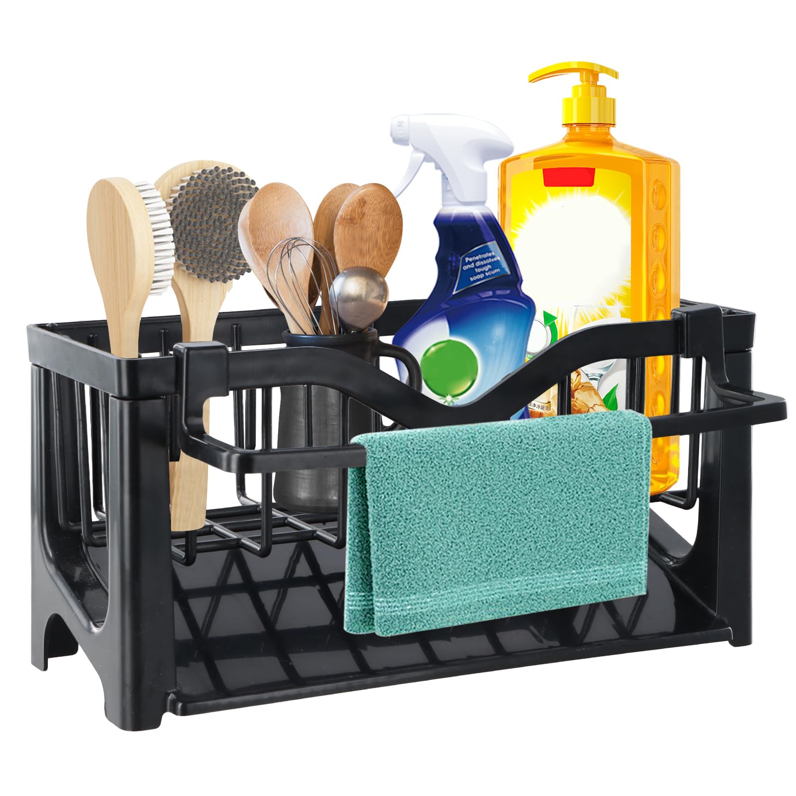Ziyonix Kitchen Sink Organiser, Sink Caddy Kitchen Soap Dispenser Caddy Organizer sink Holder with Auto Drain Tray for kitchen & Bathroom Holding Sponge and Towel