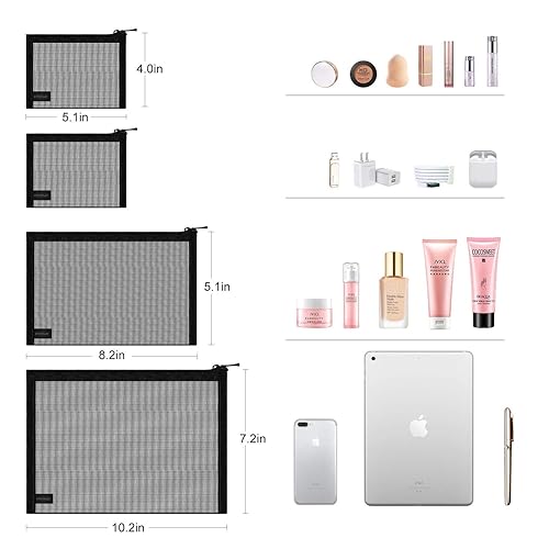 Miniatura 2 de EASYFUN Bolsa de malla, bolsa de maquillaje con cremallera, bolsa organizadora de cosméticos para uso diario o de viaje para guardar objetos