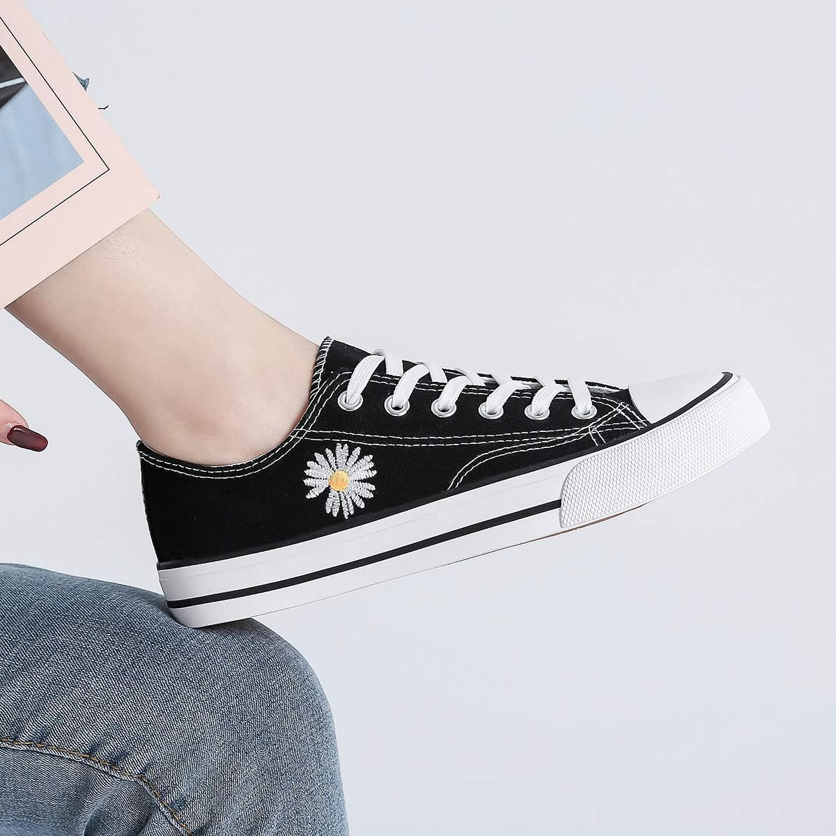 Miniatura 6 de Zapatos de lona para mujer, zapatos de tenis de caña baja con cordones