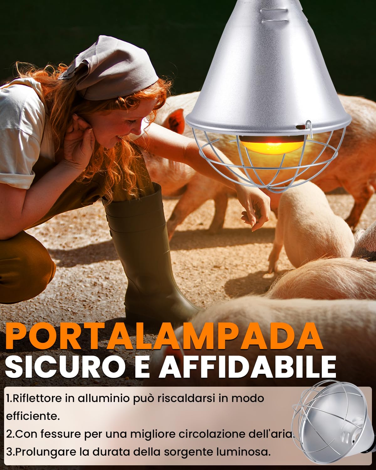 Bonlux Lampada Infrarossi Riscaldante, Paralume per Lampade Riscaldanti con 2 Modalità Regolabili Lampada Riscaldante con 2M Catena per Il Fissaggio e Cavo da 2.5M per Cani Pulcini (Nessuna Lampadina