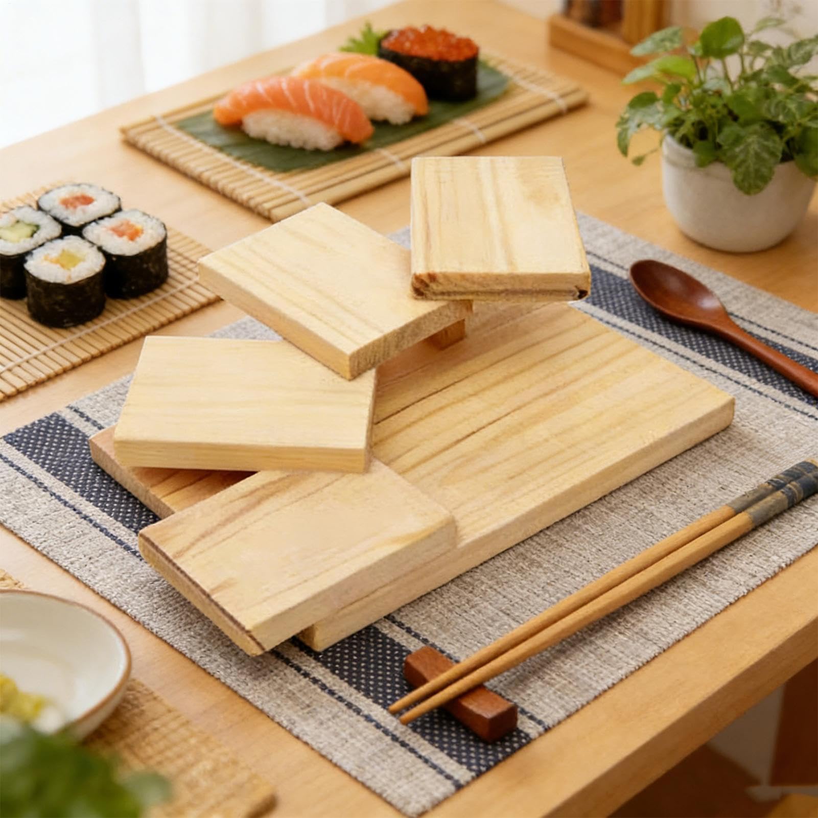 Support de service sushi Présentoir En Bois À Étages Pour Sashimi