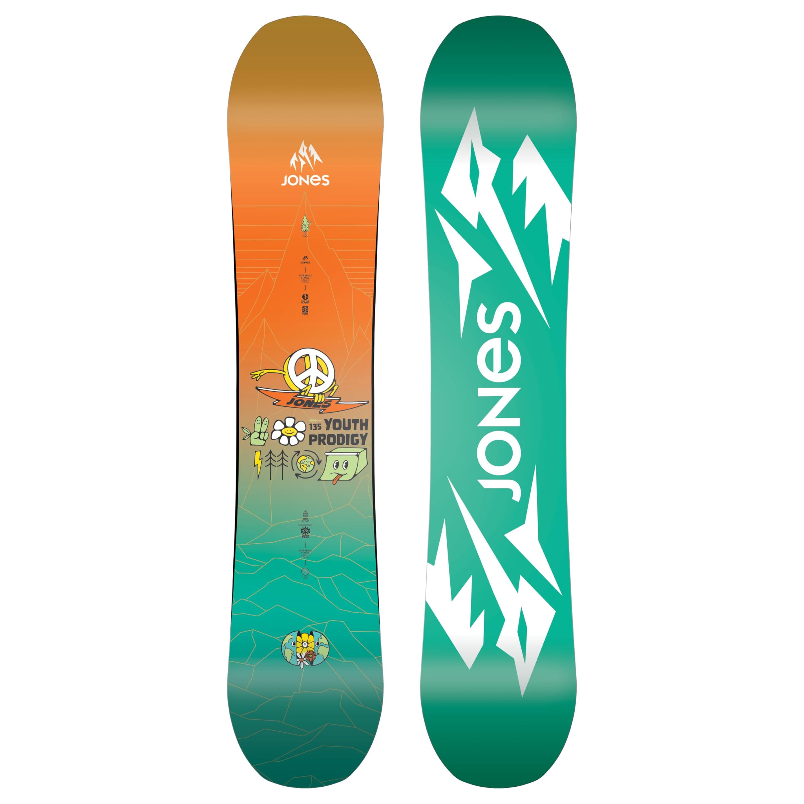 JONES - Youth Prodigy, Snowboards Directional All Mountain, Ideal for Freestyle, Freeride, pow, Corn or chop, Size 135, Color Black