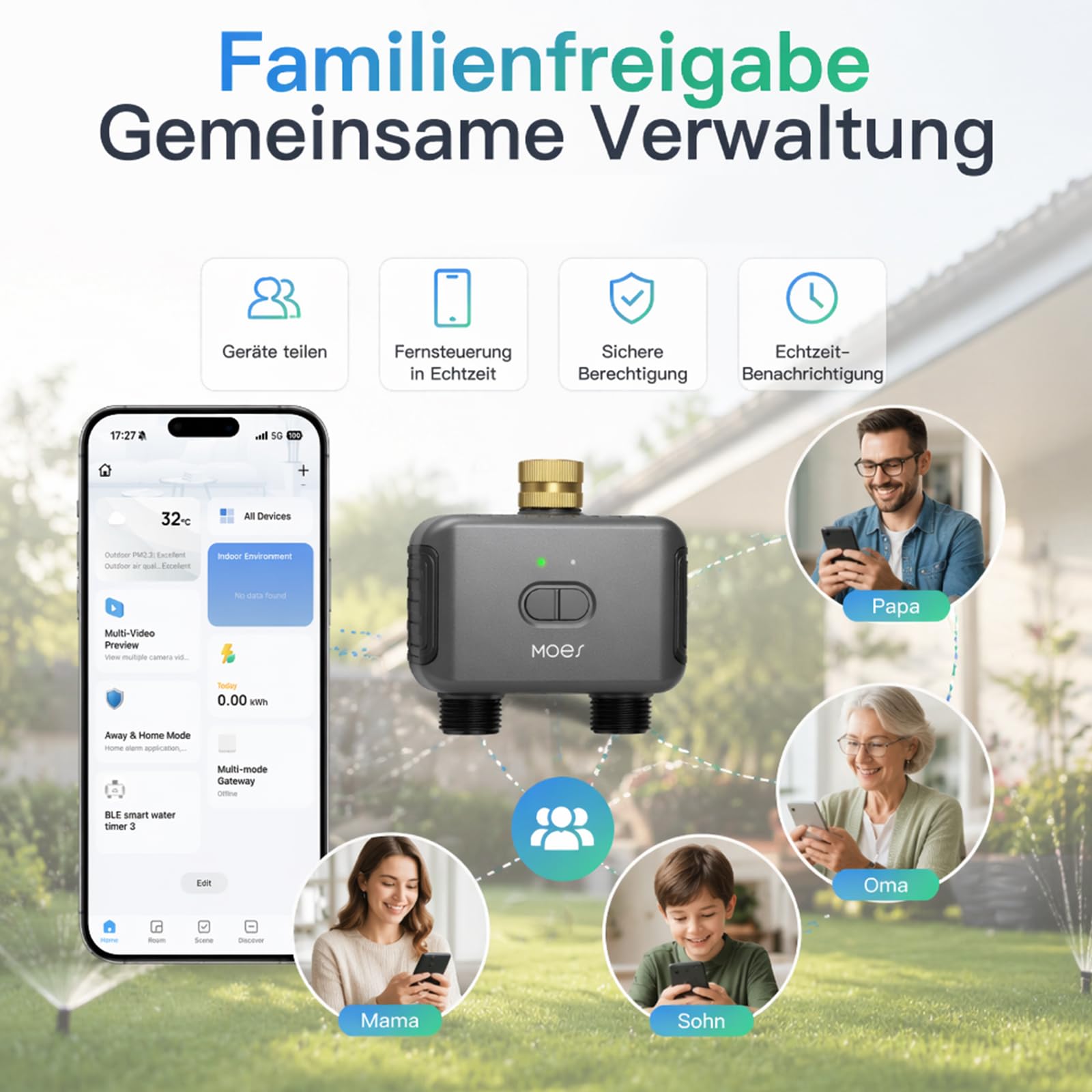 Bewässerungscomputer WLAN 2 Ausgänge für Gartenbewässerung,Messing-Einlass
