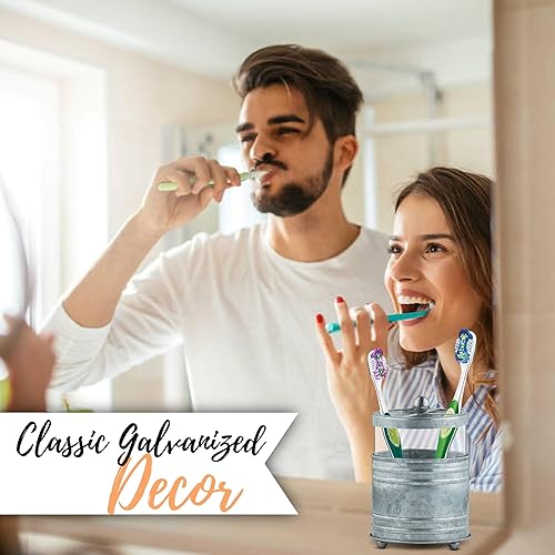 Miniatura 5 de Autumn Alley Soporte para cepillos de dientes de vidrio y galvanizado - Soporte rústico para cepillos de dientes para baño - Encantadores accesorios