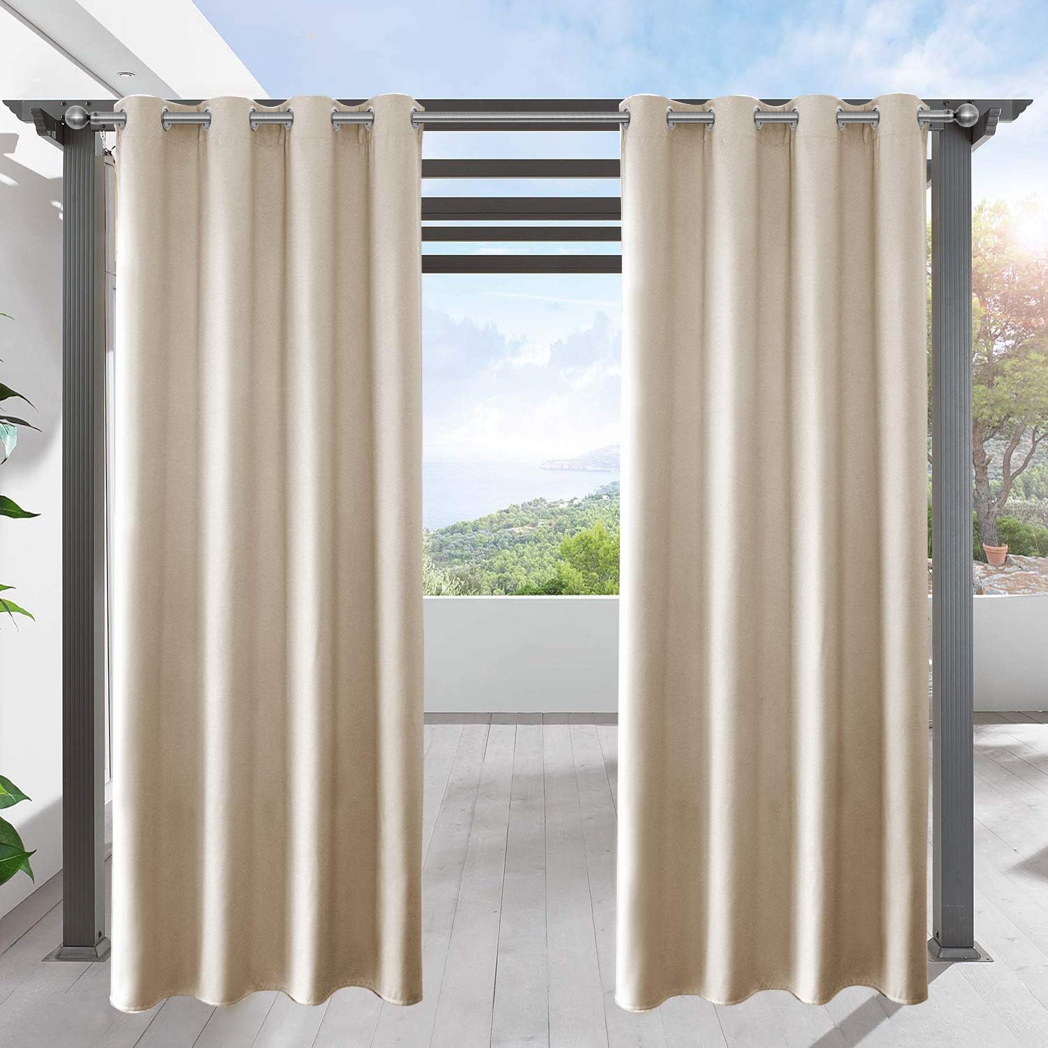 LIFONDER Blackout Pergola Shade Blind Curtains - Outdoor Patio Privacy Screen Curtain Thermal Insulated Porch Drape for Deck Decor with Grommet Top, Cream Beige, 52" Width by 84" Length,1 Pack