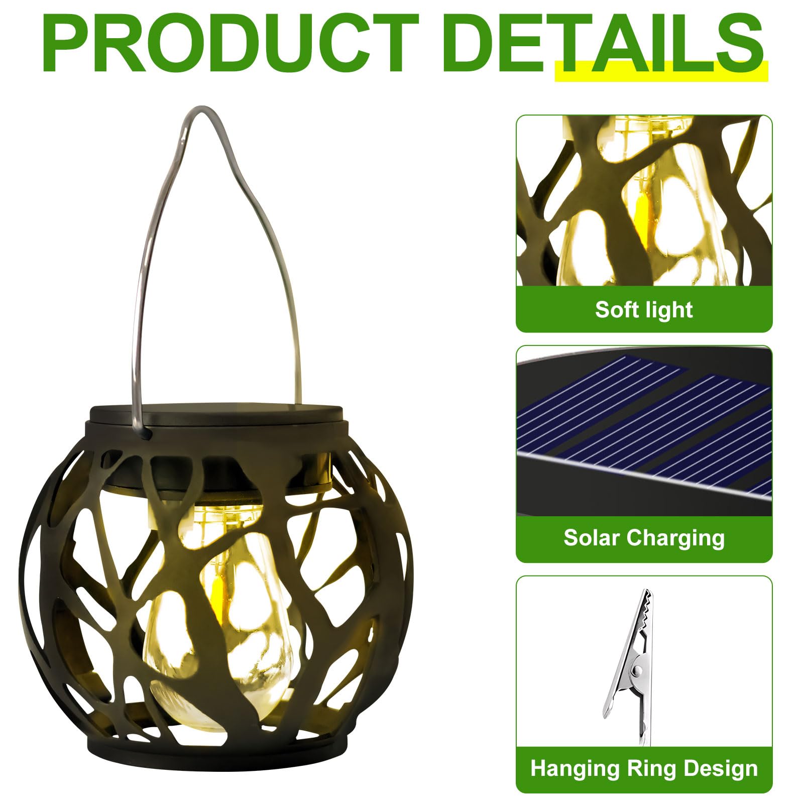 Solar-Hängelampen 2er Set – Flammenlicht Solar Laternen, IP65 Wasserdicht, 6-8h Leuchtdauer, Für Garten & Balkon