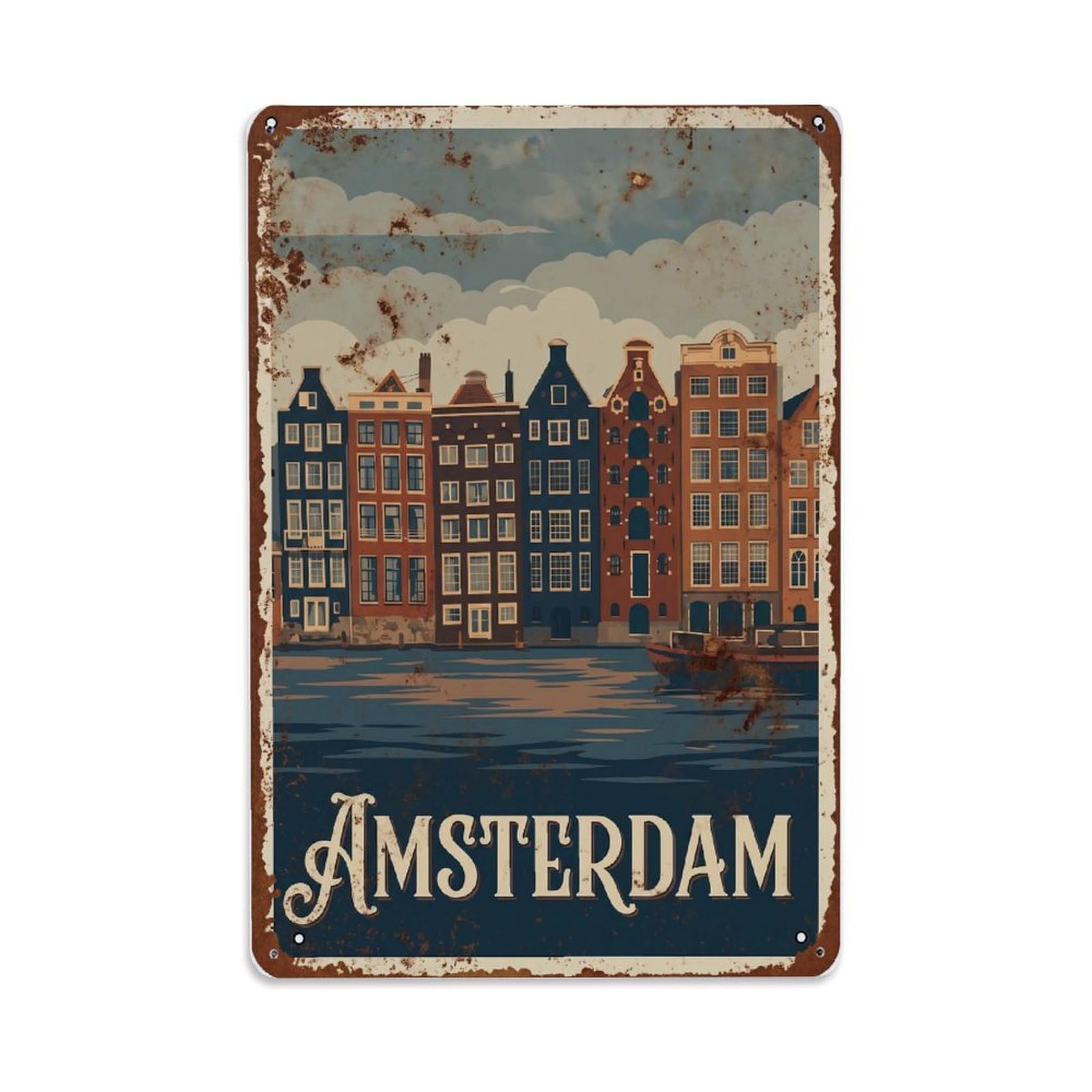 Vintage Travel Esplanade Netherlands Waterfront Metal Tin Sign Plaque Wall Decor for Cafe, Club Bar, Office, Home Garden Metal Poster 8x12Inch