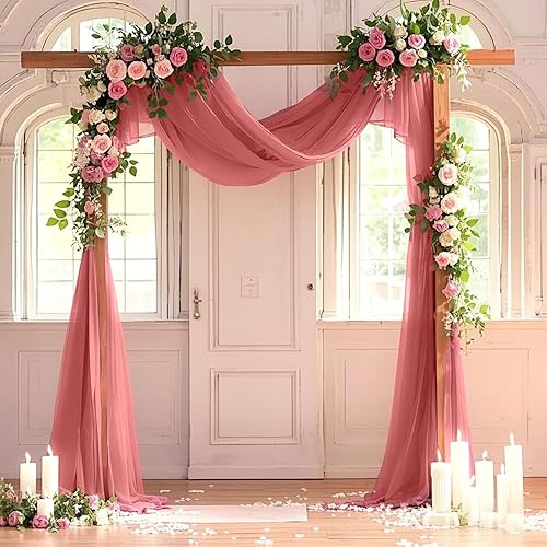 Miniatura 4 de FANPROMS Cortinas de arco de boda de tela transparente de gasa rosa polvorienta 18 pies 2 paneles de cortinas de tul para boda cortinas de gasa