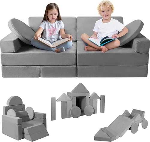 Sofá modular de juego para niños, 15 piezas, juego de sofá convertible para niños y niñas, sofá de juego de espuma para niños y niñas, muebles