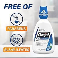 Vista 5 de Orajel Enjuague bucal no séptico de 16 onzas, sabor a menta relajante, proporciona alivio del dolor, promueve la curación, paquete de 3