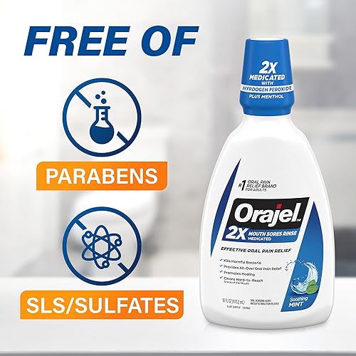 Miniatura 5 de Orajel Enjuague bucal no séptico de 16 onzas, sabor a menta relajante, proporciona alivio del dolor, promueve la curación, paquete de 3