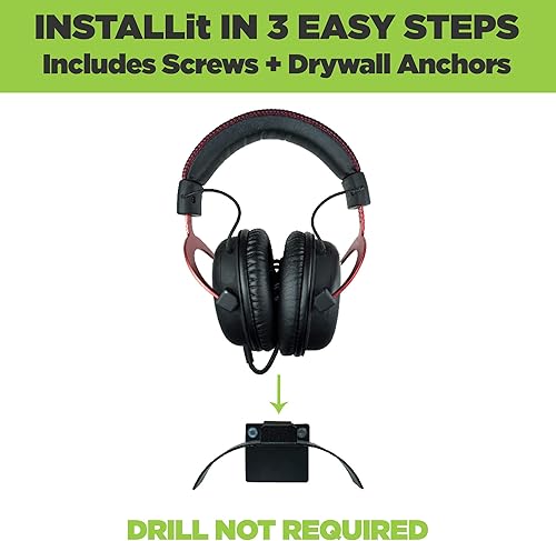 Miniatura 6 de HIDEit Mounts Uni-H - Soporte de pared universal para auriculares, fabricado en Estados Unidos, accesorios de juego de acero negro para auriculares