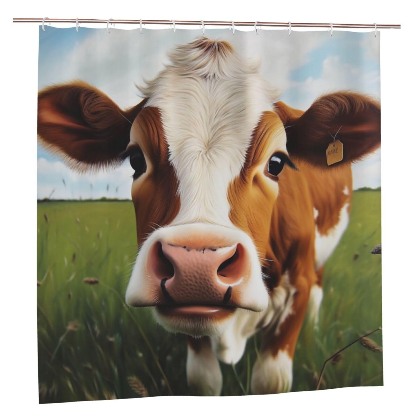 BWWHCCTI Cute Cow Printed Shower Curtain With 12 Plastic Hooks Opaque Quick Drying Waterproof Shower Curtains Sets For Bathroom 183x183 CM