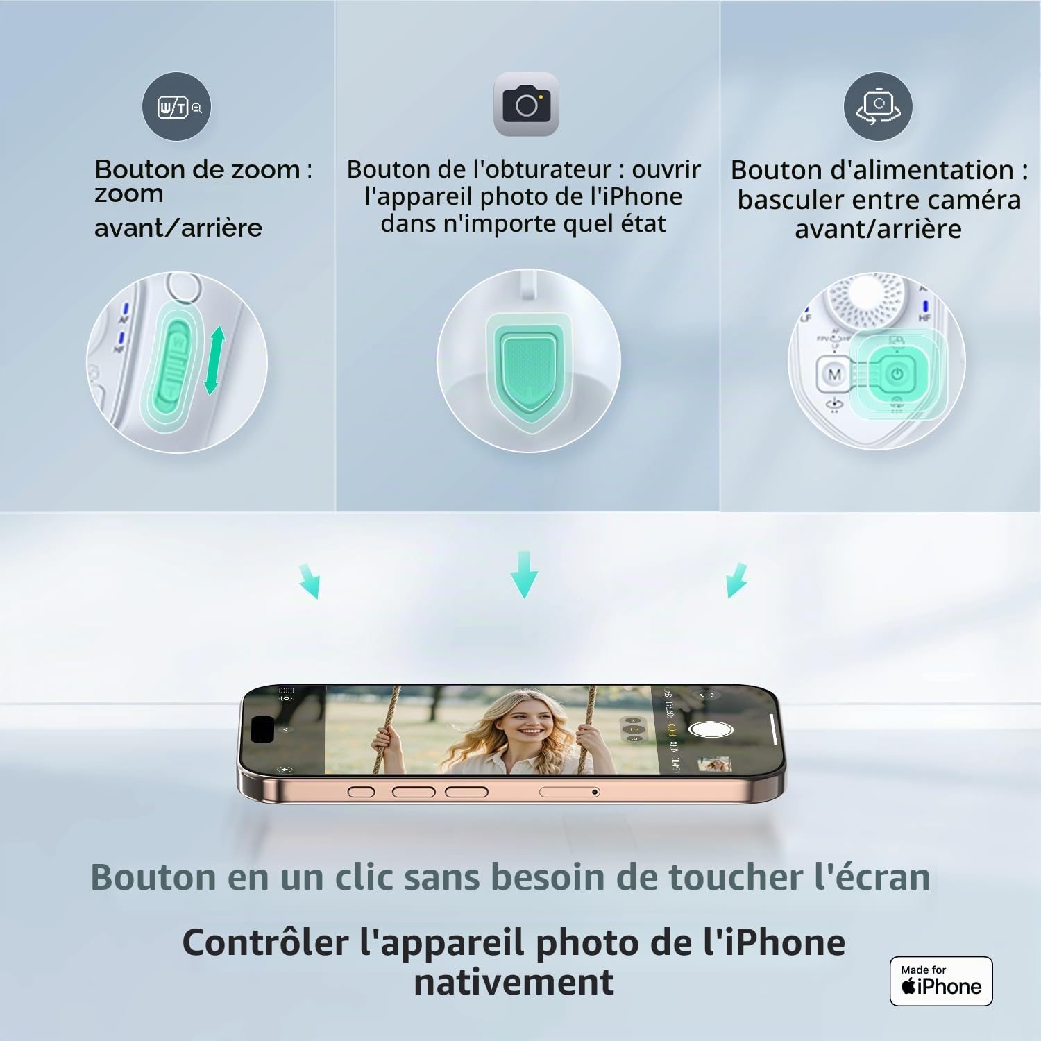 COMITOK MOGO Stabilisateur Gimbal [Certifié MFi] Spécialement pour iPhone Stabilisateur iPhone avec Suivi Visage Automatique Contrôle Apple Watch & Télécommande Vidéo sans Secousse Compatible iOS 26