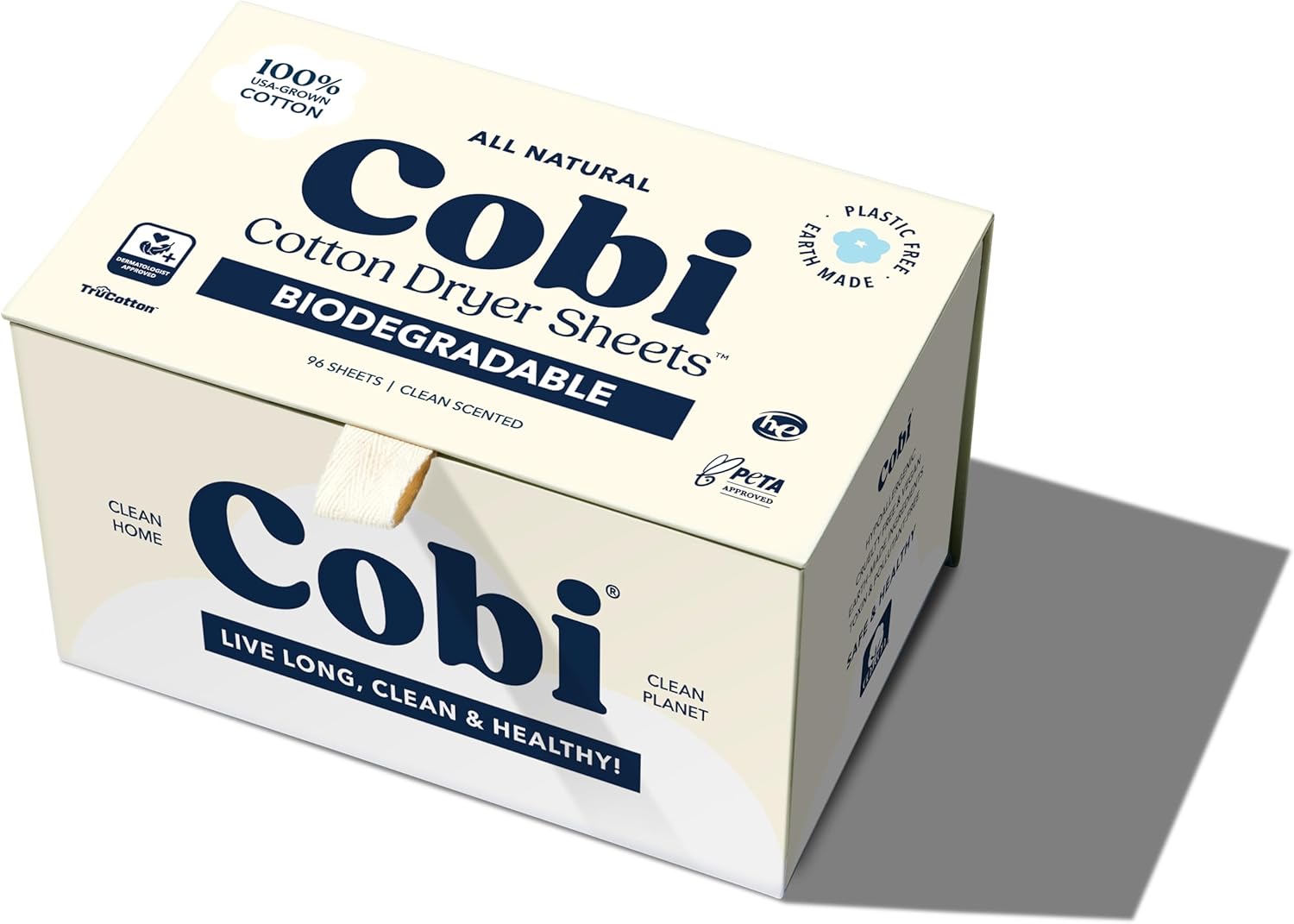 Cobi Biodegradable Non-Toxic Dryer Sheets – Naturally Unscented Cotton Dryer Sheets – Eco-Friendly, Plant-Based, Plastic-Free (96, Unscented)