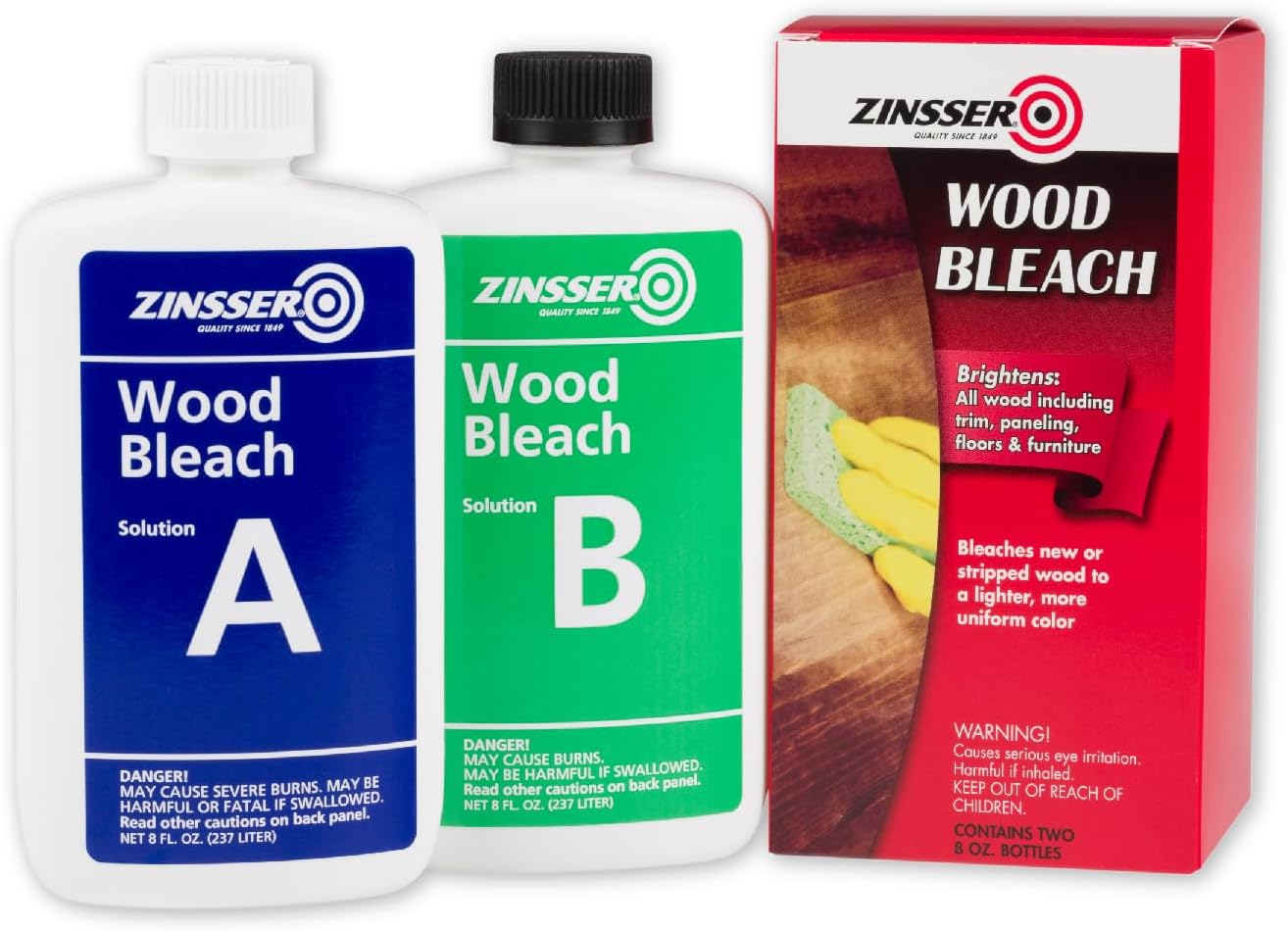 Zinsser Wood Bleach Kit | Lighten Furniture, Floors, Cabinets, Trim | Removes Red Tone | 2-Step Brightening System | 2-Step 8 fl. oz. Kit (16 fl. oz. Total)