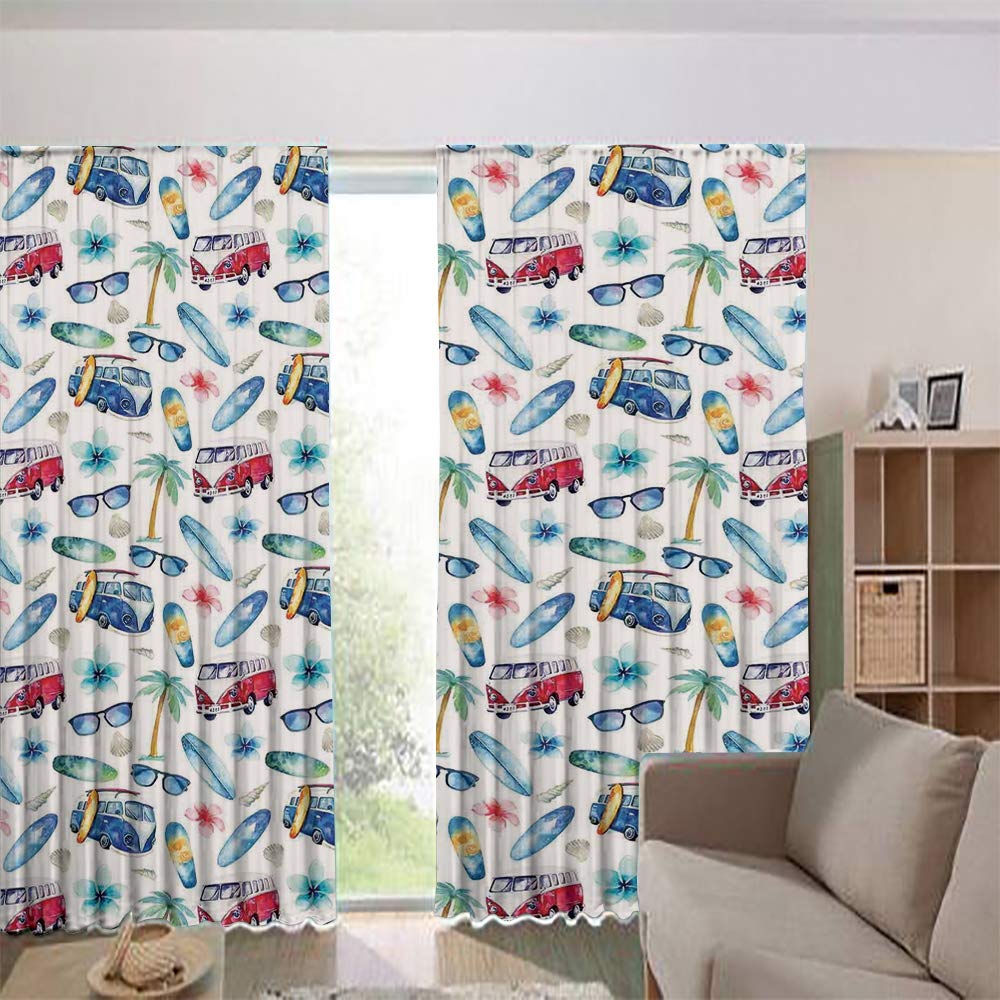 iPrint Blackout Curtains for Kids Room Noise Reducing Thermal Insulated Window Curtain,Surfing Board Palm Trees Tropical Flower Summer 108Wx90L Inch