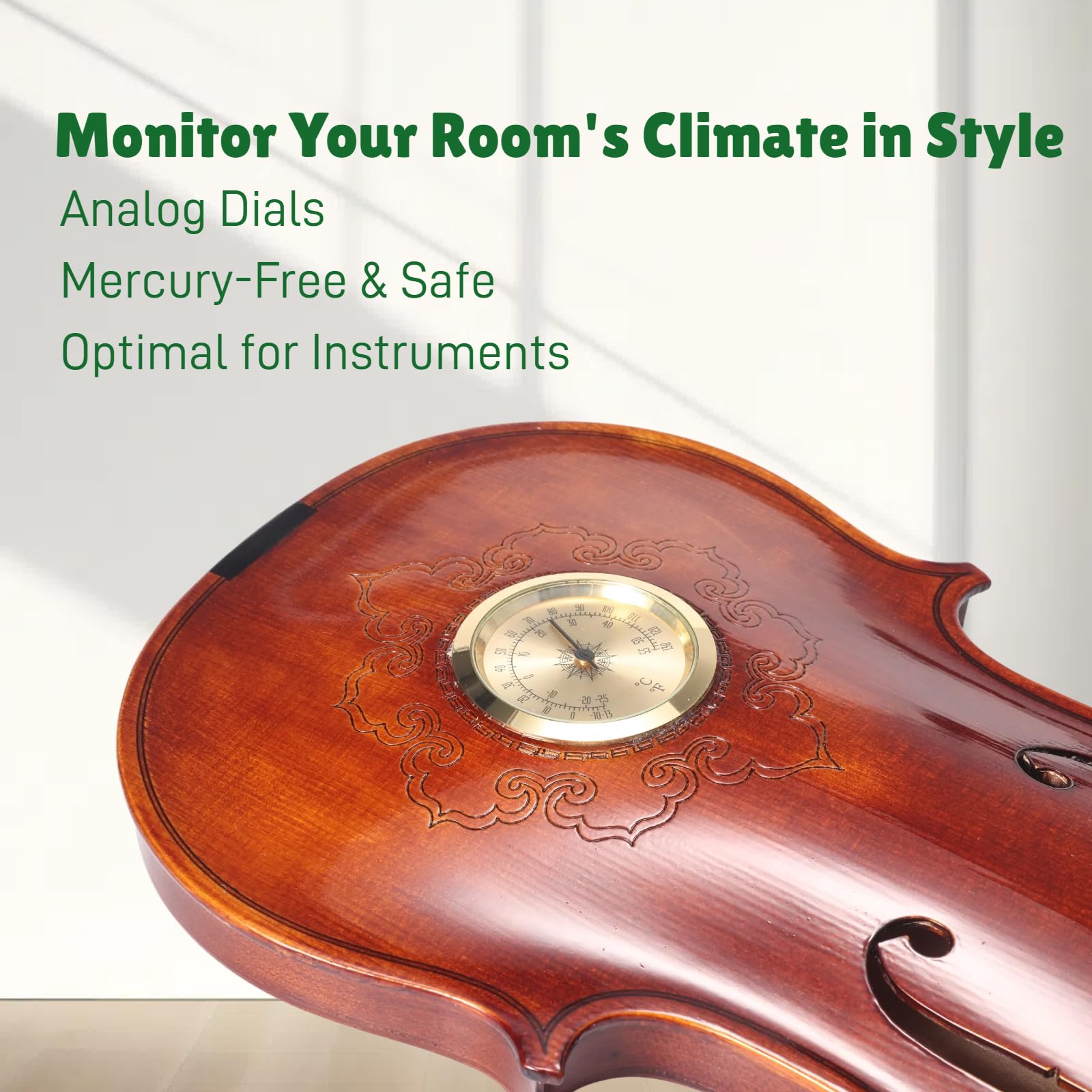 Reloj de pared de violín hecho a mano con termómetro, reloj musical de madera maciza, medidor de temperatura sin mercurio, regalo único para músicos