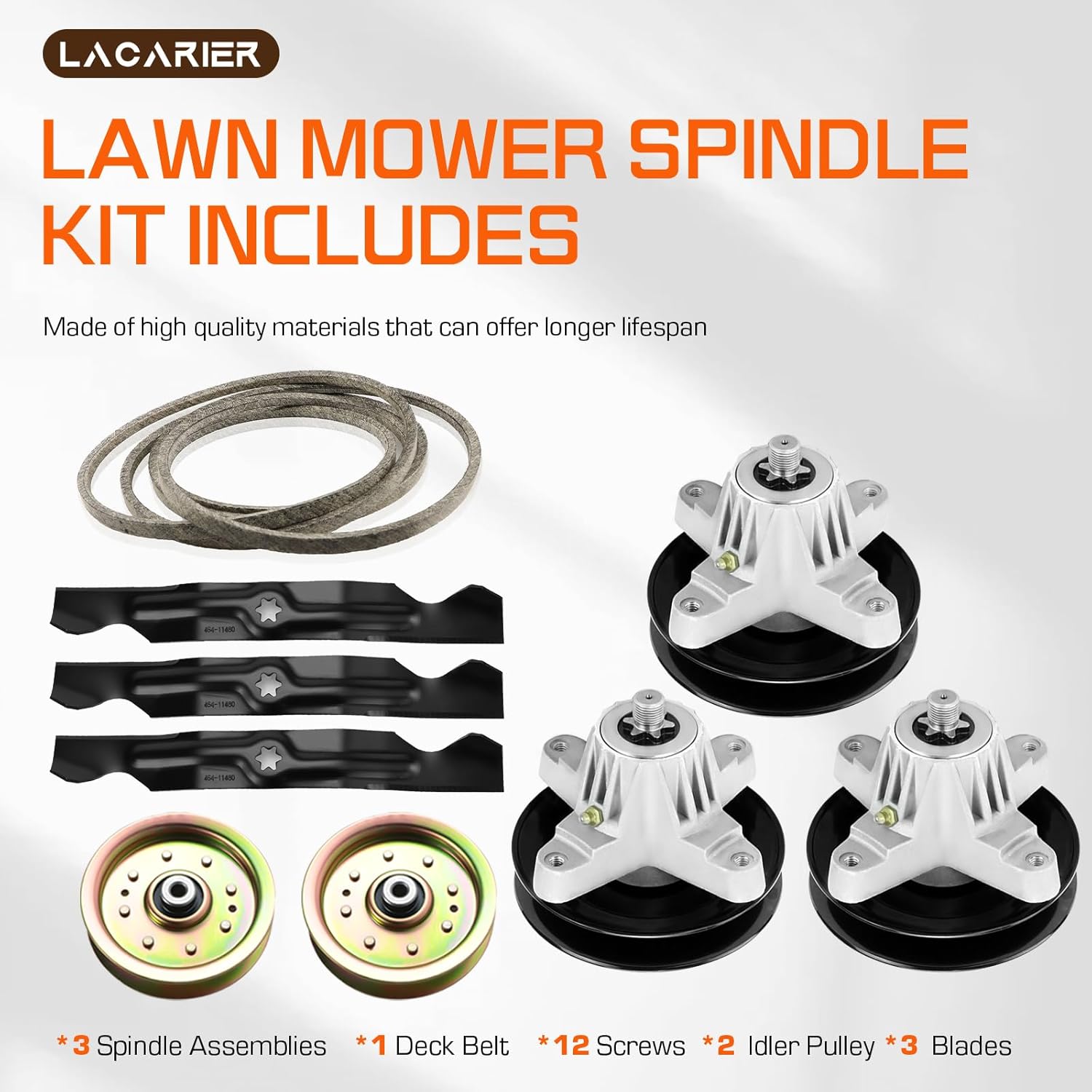50 Inch Deck Rebuild Kit Replace for MTD/Cub Cadet LTX1050KH LTX1050VT SLTX1050, with 3 Spindles 918-05016 618-05016 618-04825A, 3 Blades 742-04053, 2 Idlers 756-04129, 1 Belt 754-04240