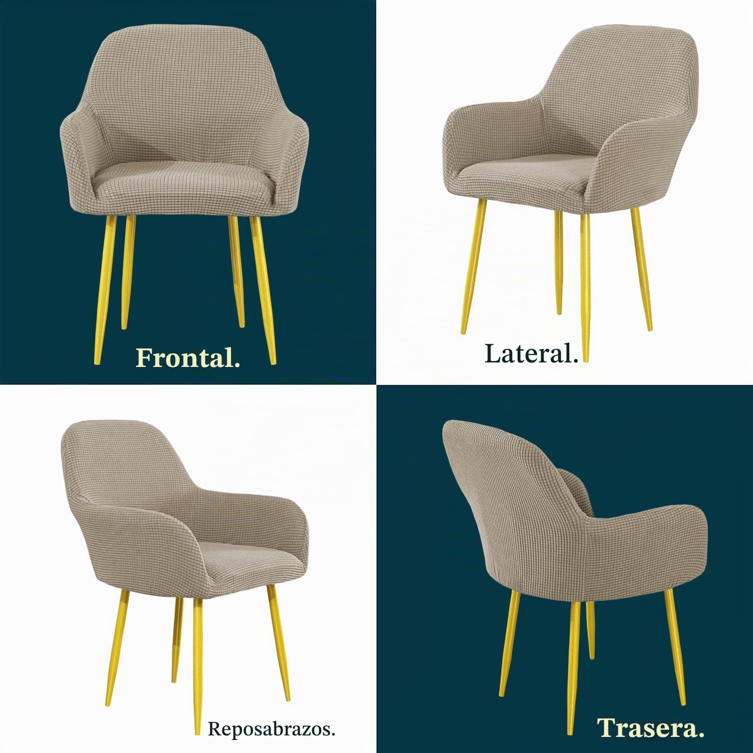 EBETA Funda para Silla de Comedor Extraíble, Jacquard Funda de sillón con Reposabrazos Silla Oficina Protector de Silla Desmontable y Lavable para Sillas Cocina (Arena, 4 Unidades)