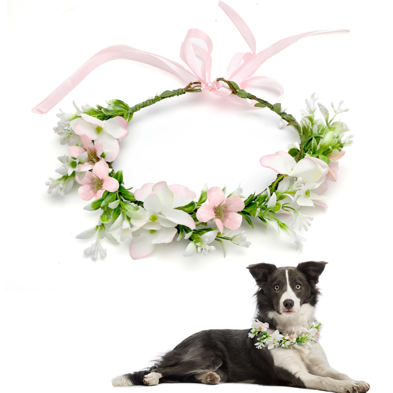 Corona di Fiori Copricapo Cane Papillon Nozze Cerchietto Matrimonio Accessori Foto Rosa