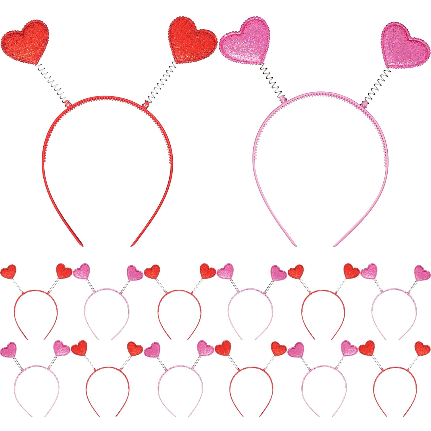 KatchOn, Pink and Red Heart Headbands - Pack 12 | Valentines Day Headbands For Women for Valentines Day Decor, Wedding Party | Heart Antenna Headband, Halloween Headband | Valentines Party Decorations