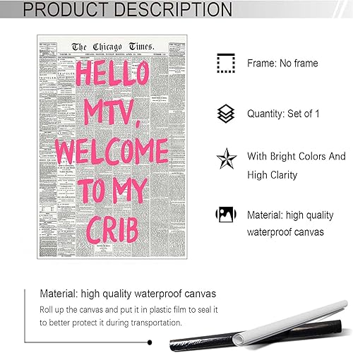 Miniatura 2 de Pósteres retro de Hello Mtv Welcome To My Cun, diseño de periódico de fuente rosa, arte de pared de afirmación positiva de los años 70, impresiones