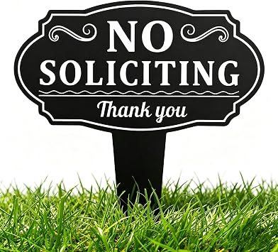 No Soliciting Sign For House, 11x11 Inches No Soliciting Yard Sign, Rust Free Heavy Aluminum Sign for Outside, Waterproof and Fade Resistant, Outdoor Yard Sign for Home and Front Door