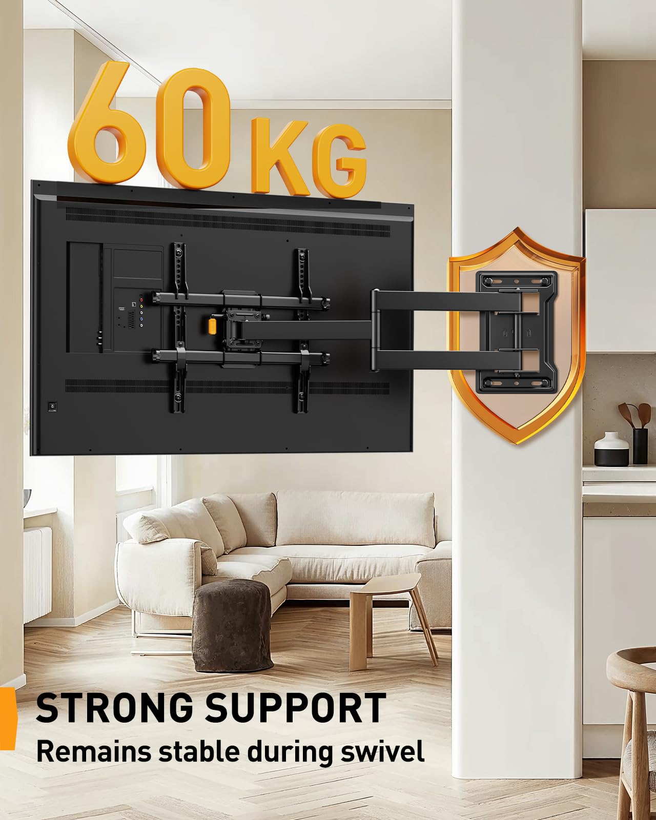 Braccio TV A Muro Perlegear Inclinabile E Girevole, Estende Fino A 70 Cm, Perfetto Per TV 32-65 Pollici, Fino A 60 Kg, VESA 400x400