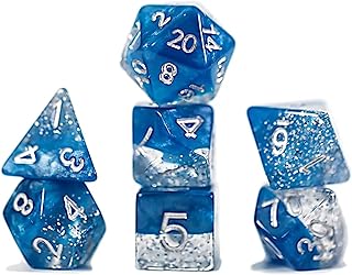 Gate Keeper Games Halfsies Dice: Glitter Edition - Blue - 7 Piece Dice Set