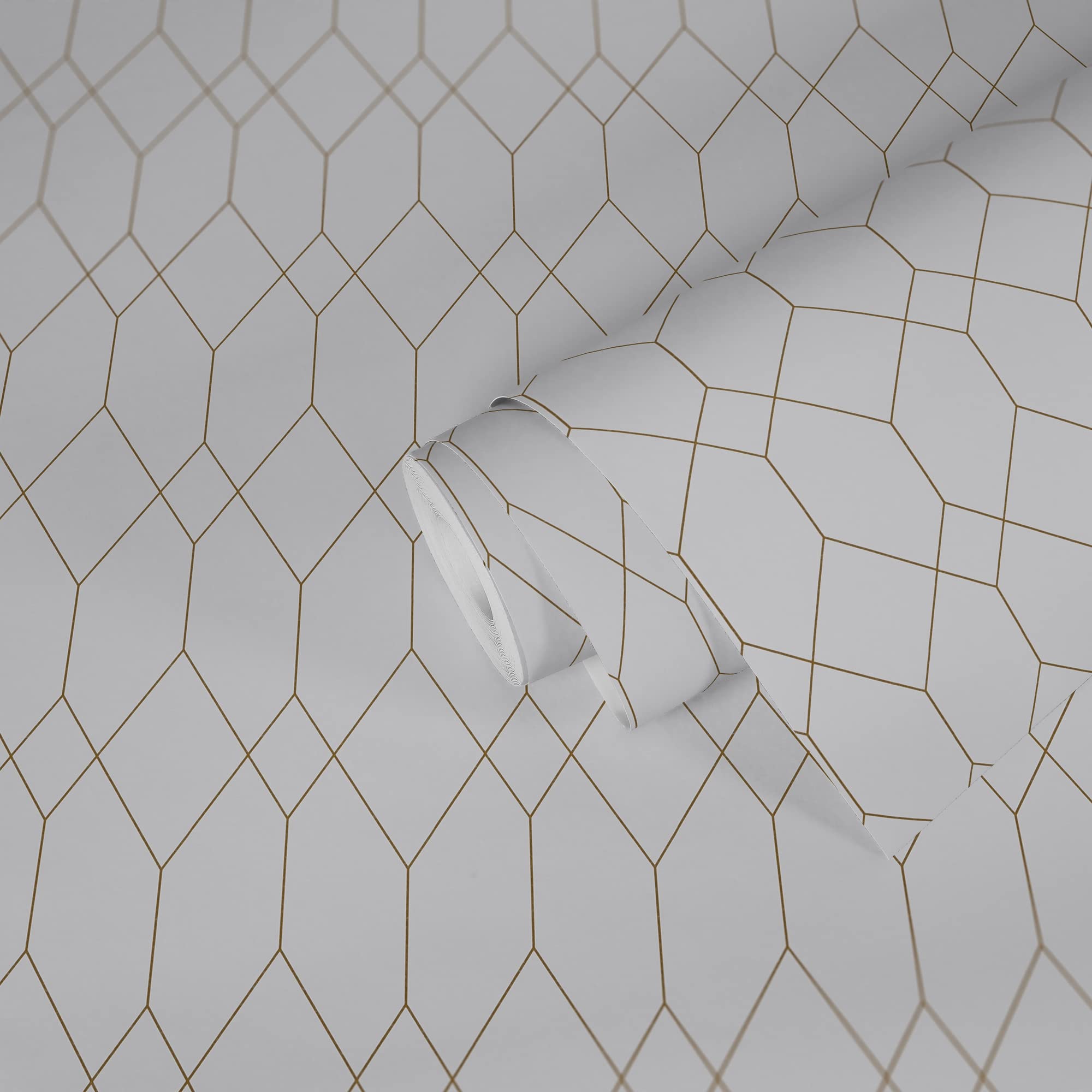 A.S. Création The Wallcover 385671 - Papel pintado autoadhesivo (8,40 x 0,53 m), diseño geométrico, color blanco y dorado