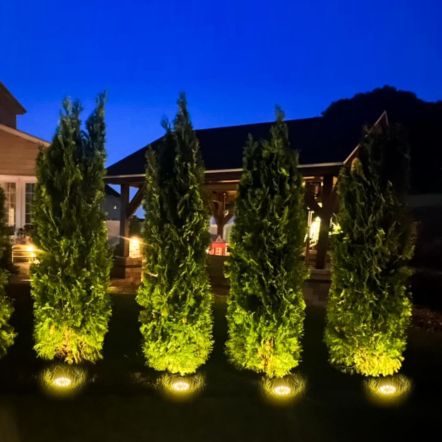 Solar Outdoor Lights, 4Pcs Waterproof Garden Lights Outdoor Bright In-Ground, Solar Lights Outdoor Decorations for Patio Pathway Lawn Yard Deck Driveway Walkway Pool (10LED, Warm Light)