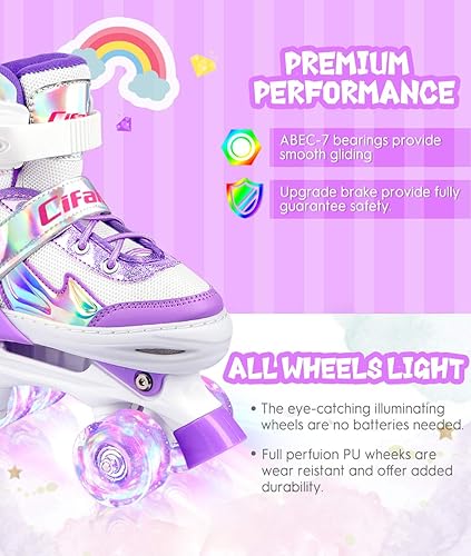 Miniatura 4 de Patines para niñas y niños, negro, rosa, morado, 4 tamaños, ajustables, con ruedas iluminadas y diseño superior brillante, patines para niños