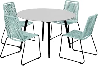 Armen Living Sydney and Shasta 5 Piece Patio Outdoor Dining Set in Wasabi Rope with Black Eucalyptus Wood