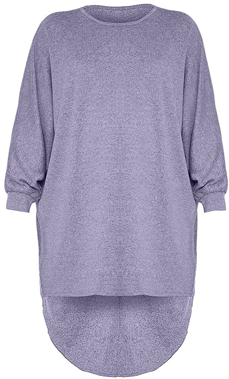 Fairy Trendz Ltd Women's Lilac Knit Plain Oversized Long Sleeve Top Batwing Dip Hem Baggy Top 8-26 ( Uk 8-10)