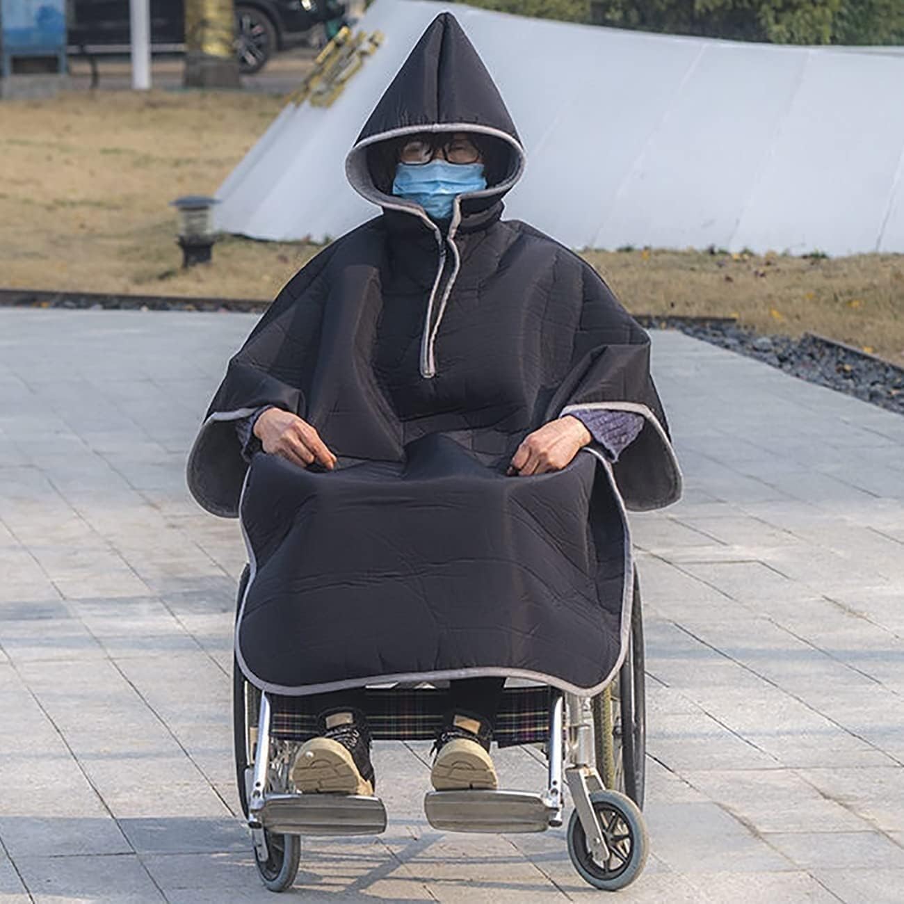 Wheelchair Blanket Winter Warm Cover Wheelchair Cloak Windproof Wheelchair Cape Poncho with Hood, Fleece-Lined Travel Thermal Blanket for Cold Weather Whole Body 22.12.8