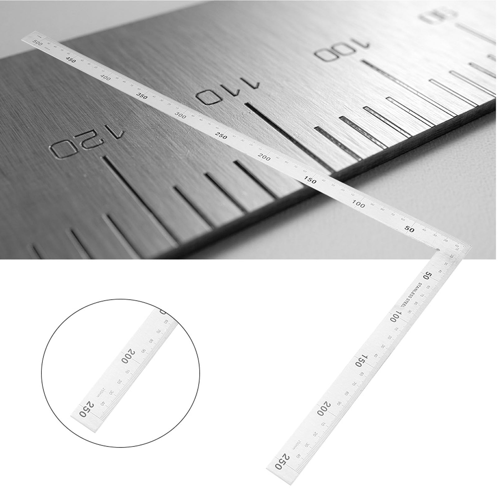 Regla de ángulo recto de 90 grados, herramienta cuadrada de medición de acero inoxidable (30 cm o 50 cm) (500 mm 250 mm)
