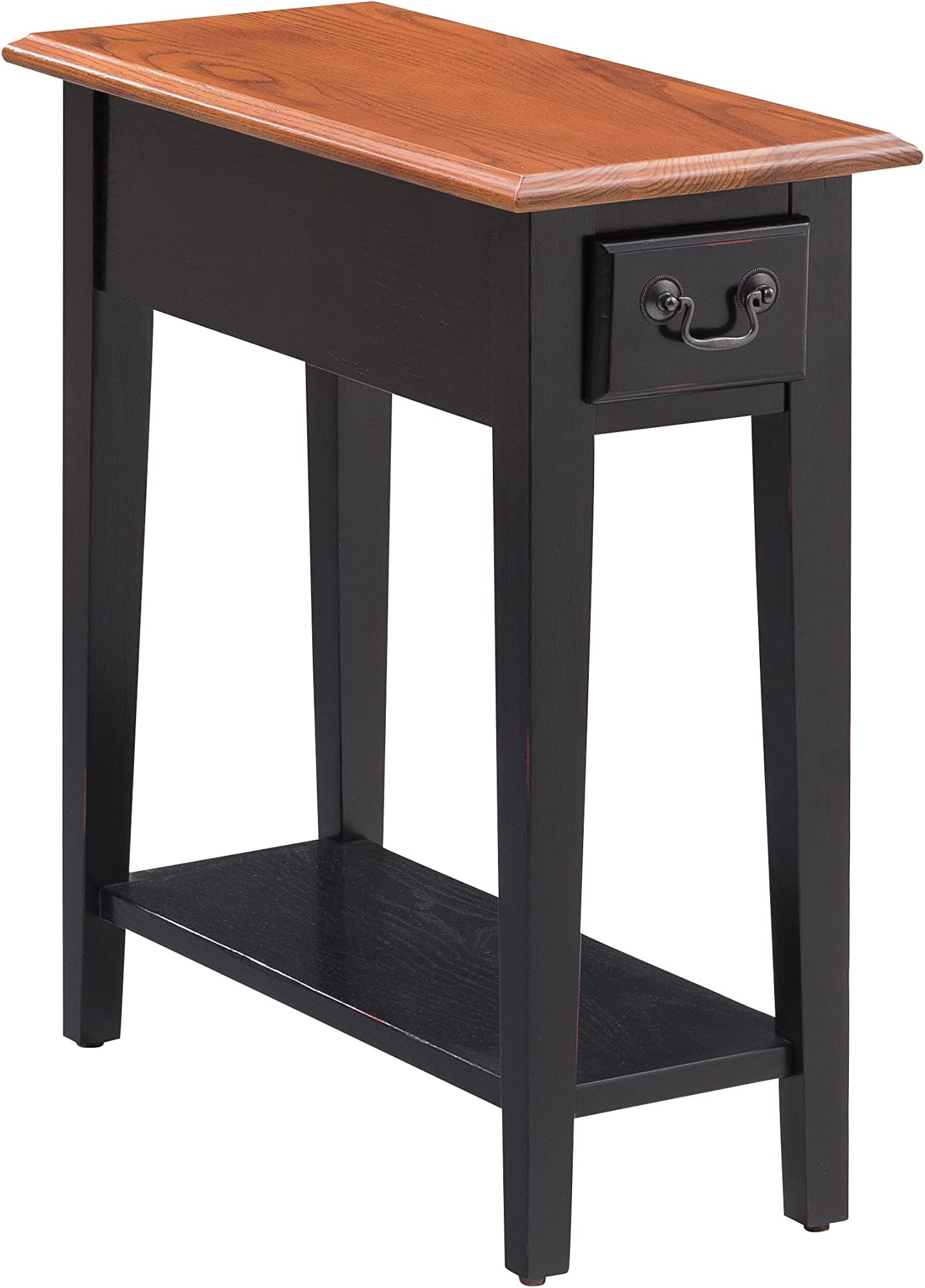 Leick Home Haven Ridge Narrow End Table, Solid Wood, with Drawer and Shelf, for Living Room and Small Spaces, Medium Oak and Black, 9017-SL