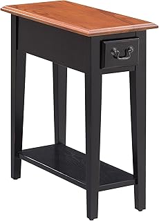 Leick Home Haven Ridge Narrow End Table, Solid Wood, with Drawer and Shelf, for Living Room and Small Spaces, Medium Oak and Black, 9017-SL