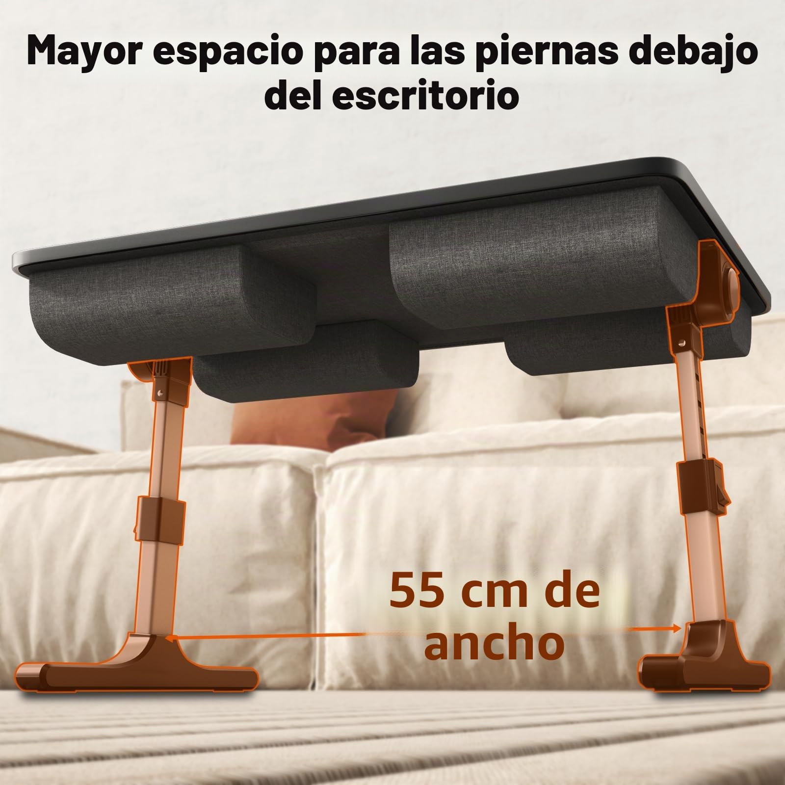 PUTORSEN Mesa para ordenador portátil - Altura y ángulo ajustables, cojín 2 en 1, para cama, sofá, suelo, 58 x 37 cm, negro