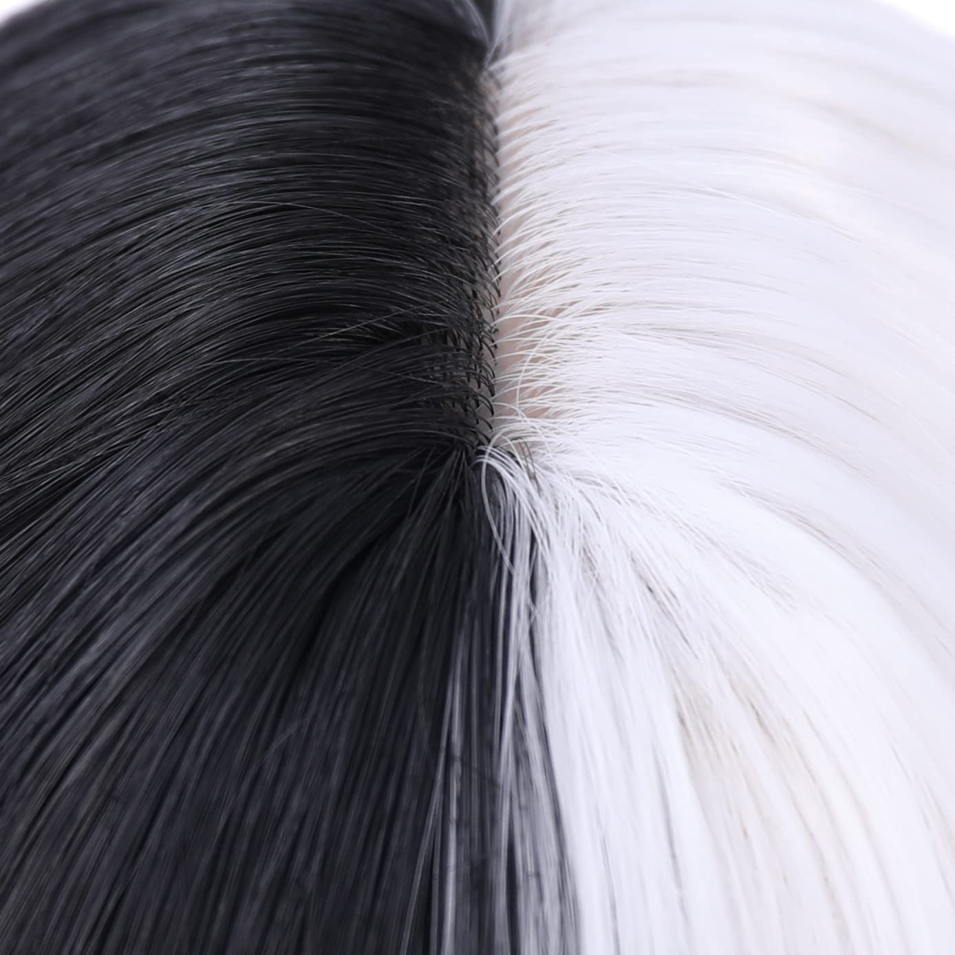 BERON Black and White Short Wigs Curly Bob Wig with Bangs Wavy Hair Wigs Half and Half Women's Synthetic Wigs Daily Party Use