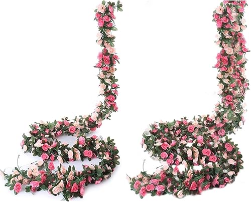 Miracliy Paquete de 5 rosas artificiales de vid de 41 pies, 9 unidades, 73.8 pies, guirnalda de flores artificiales para colgar, rosas artificiales