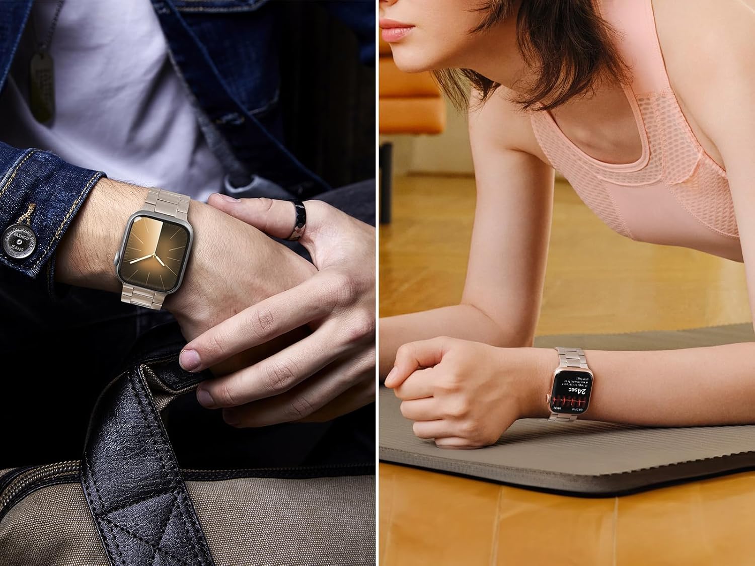 iiteeology Lightweight Stainless Steel Band Designed for Apple Watch Series 1-11, 42mm, 41mm, 40mm, 38mm, SE2&SE3, Replacement iWatch Bands for Women,Starlight - Image 5