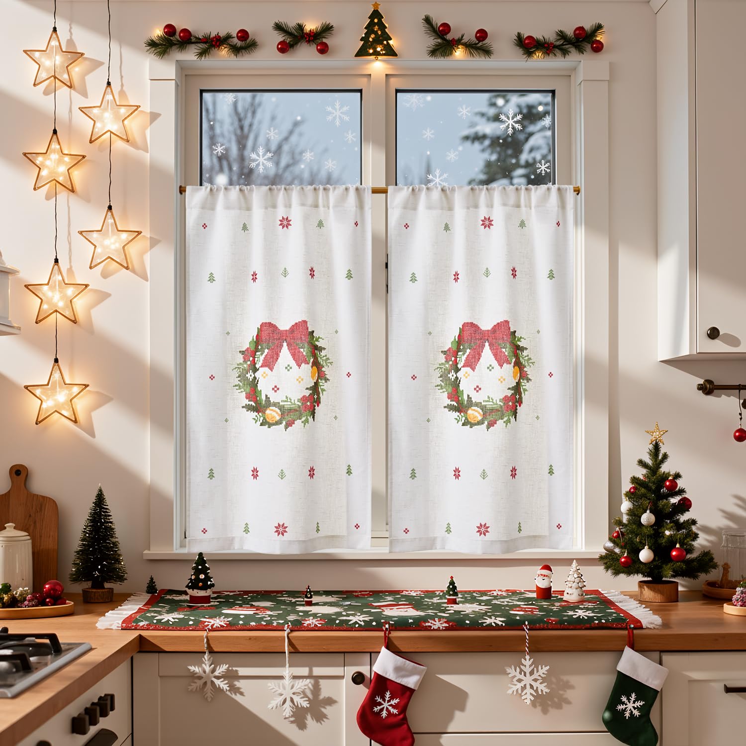 Vangao Scheibengardine Leinen Bistrogardine Halb Transparent Privatsphäre Uni Gardine Sheer Vorhang Paarig Schals Fensterschal