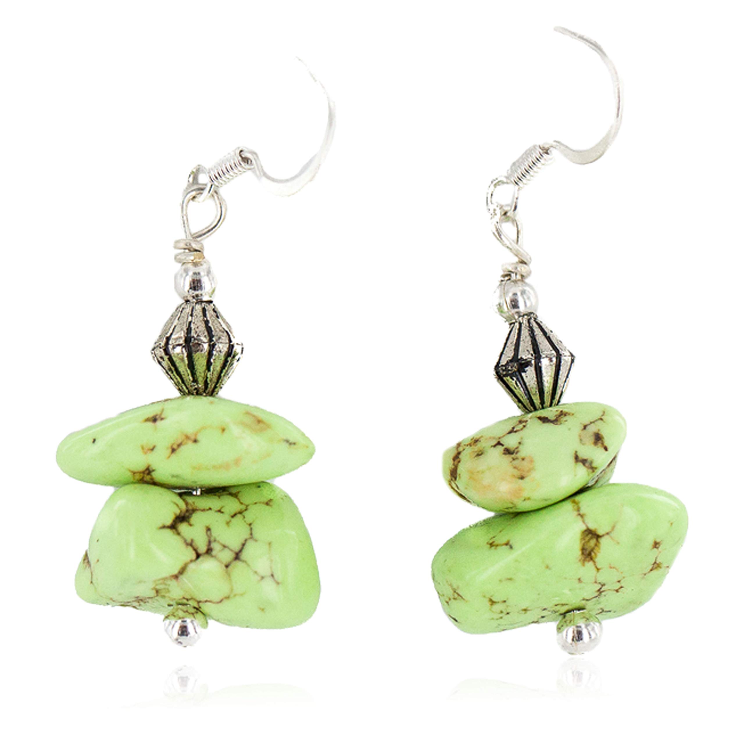 $90Tag Silver Hooks Certified Navajo Natural Gaspeite Native Dangle Earrings for Women 18255-3 Made By Loma Siiva