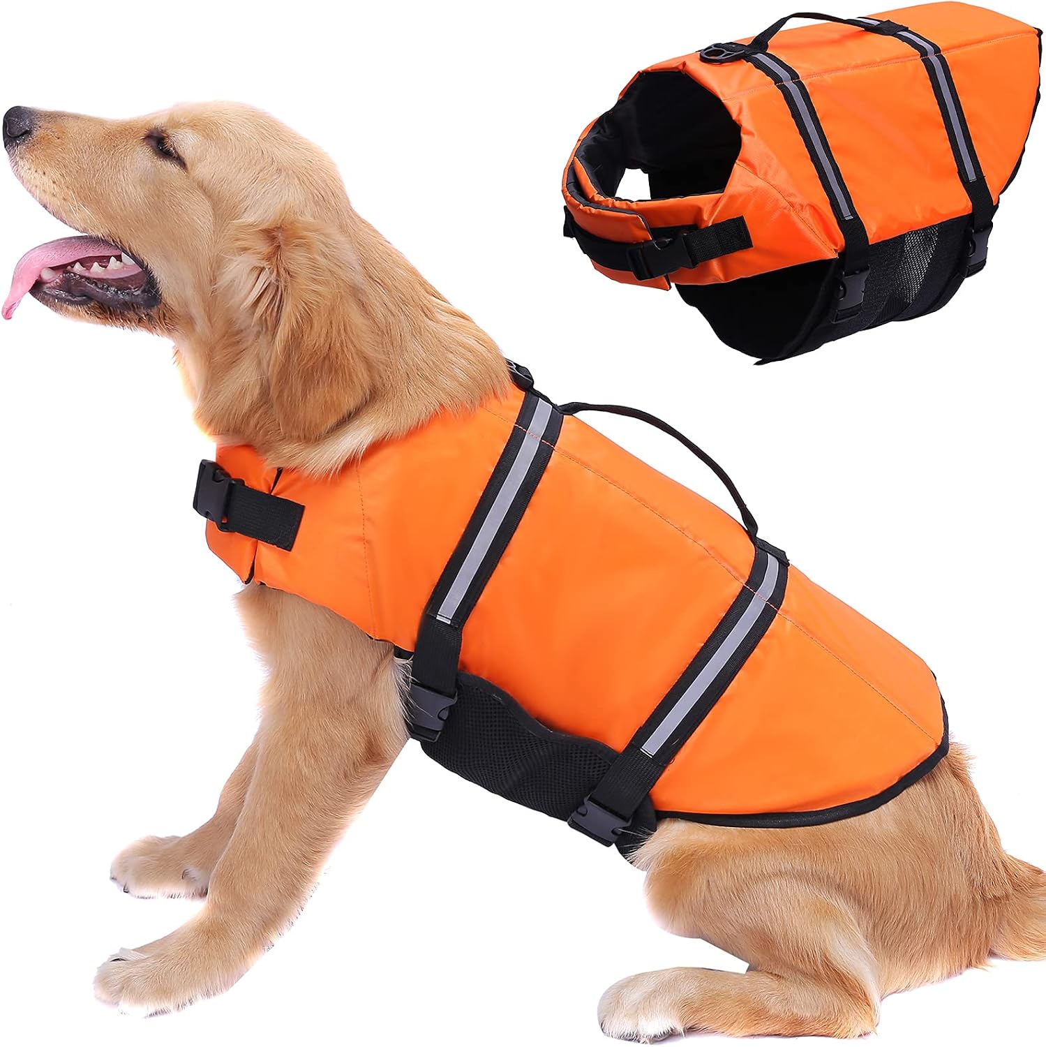CALHNNA Dog Life Jacket, Dog Life Vest for Swimming Boating, Reflective & Adjustable Dog Life Preserver with Rescue Handle & High…