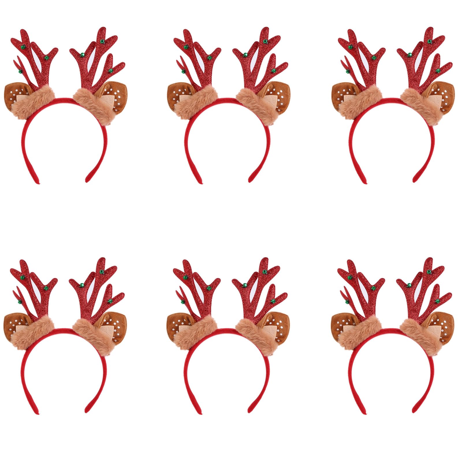 Buxuaaaa Of 6 Festival Reindeer Antlers Headbands Christmas Reindeer Antlers Headbands Hair Accessory for Kids and Adults Christmas Costume Accessories