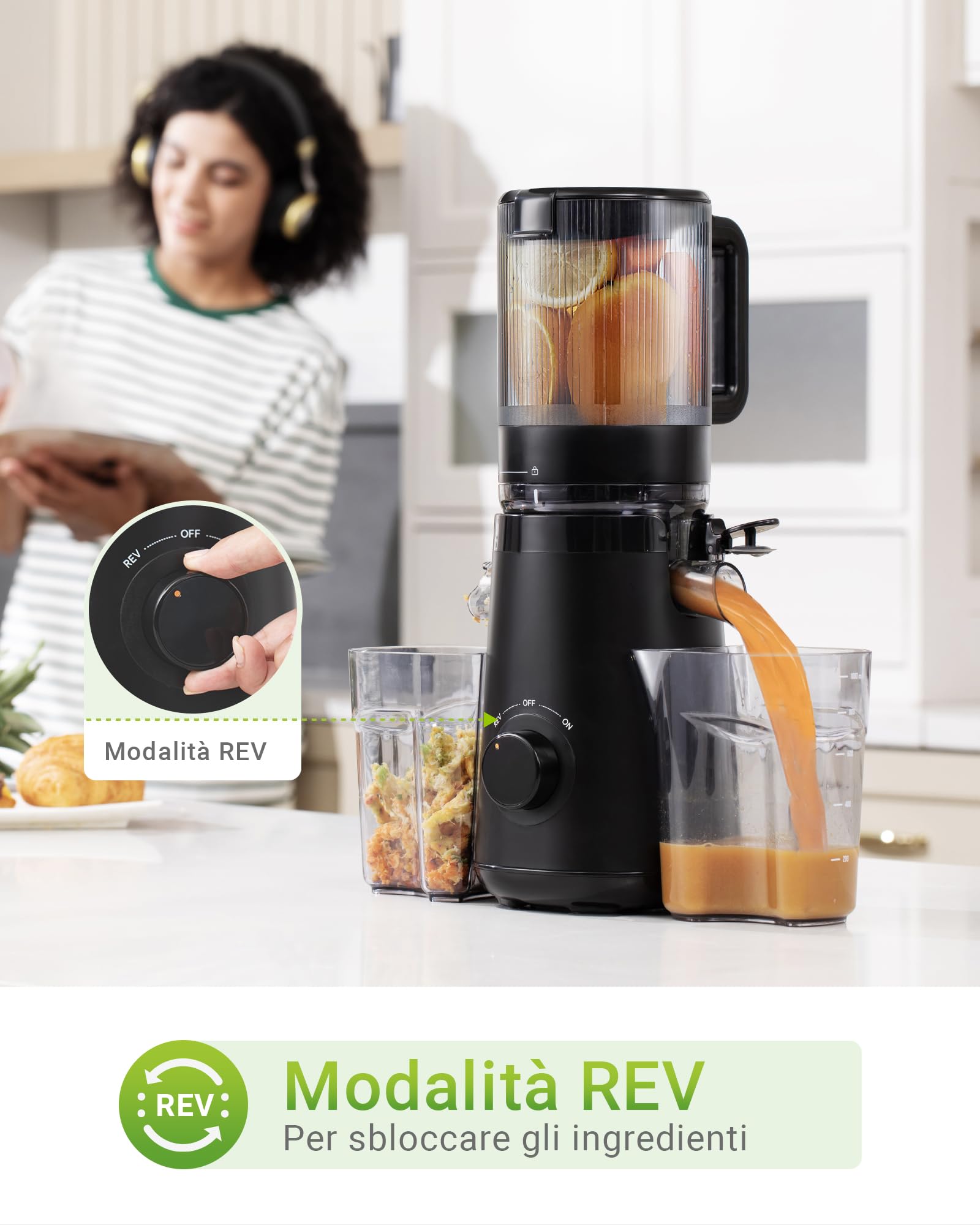 TUUMIIST Slow Juicer 135mm Extra Großem Einfüllschacht Entsafter Gemüse Obst BPA-Frei Glanzschwarz